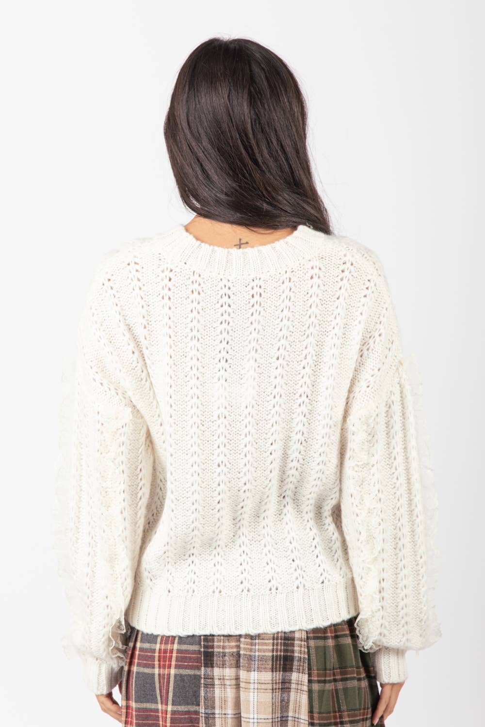 12W2901V-Lace Trim Oversized Knit Sweater Top