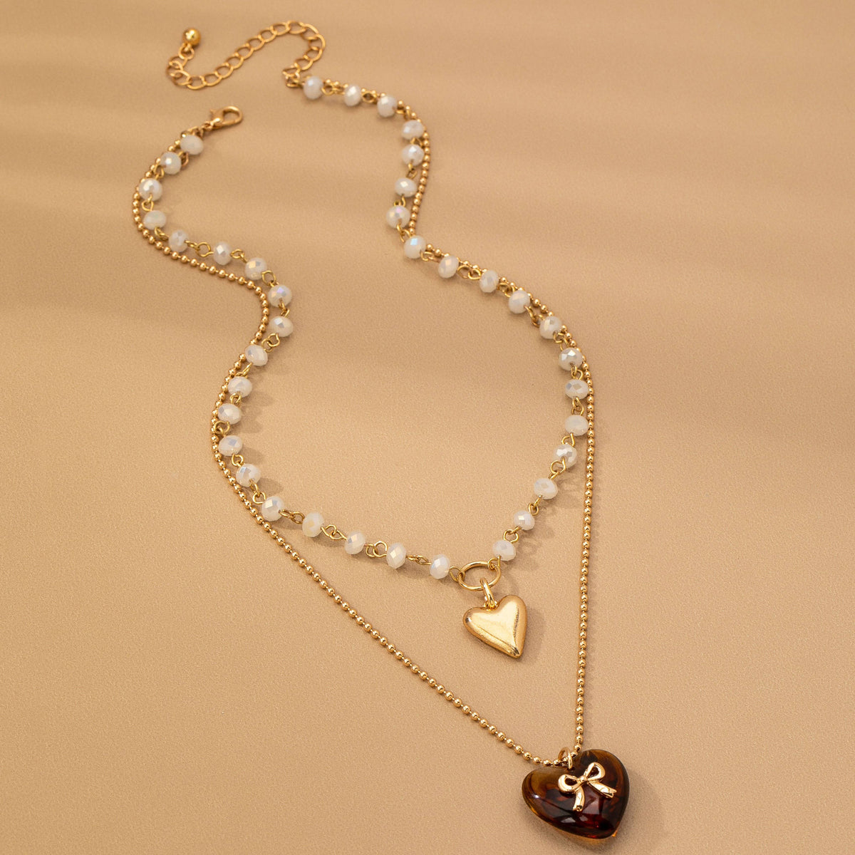 MULTI LAYER DOUBLE HEART CHARM NECKLACE | 80N92656