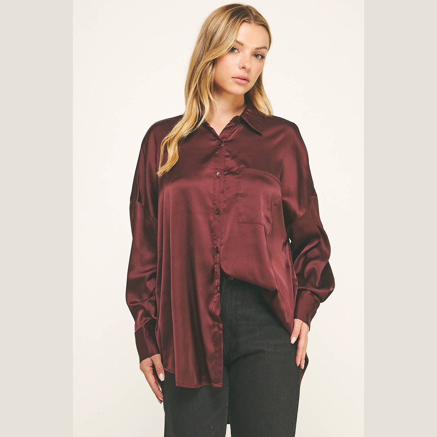 SATIN BUTTON DOWN SHIRT