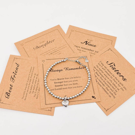Heart Charm Stainless Steel Bracelet with Blessing Cards