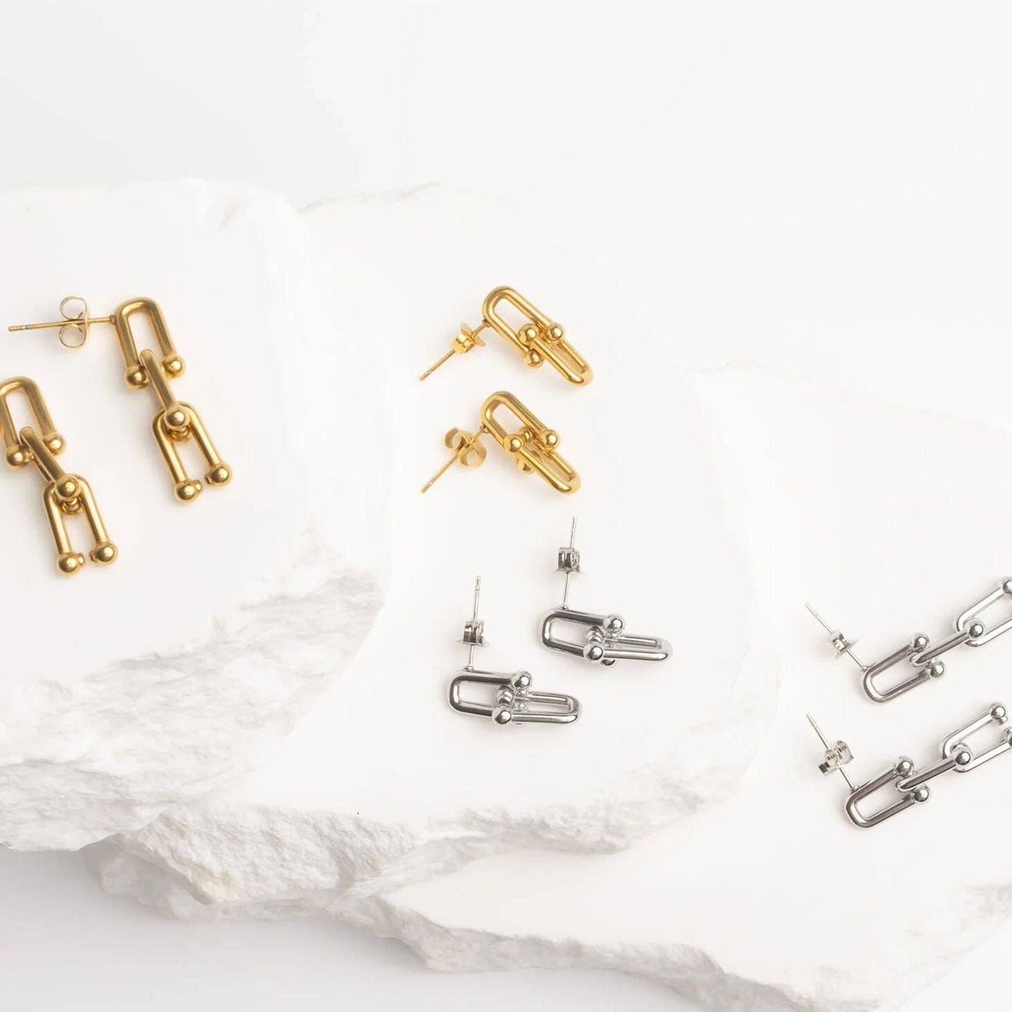 18K Gold PVD Stainless Steel Thin Ulock Chain Earrings