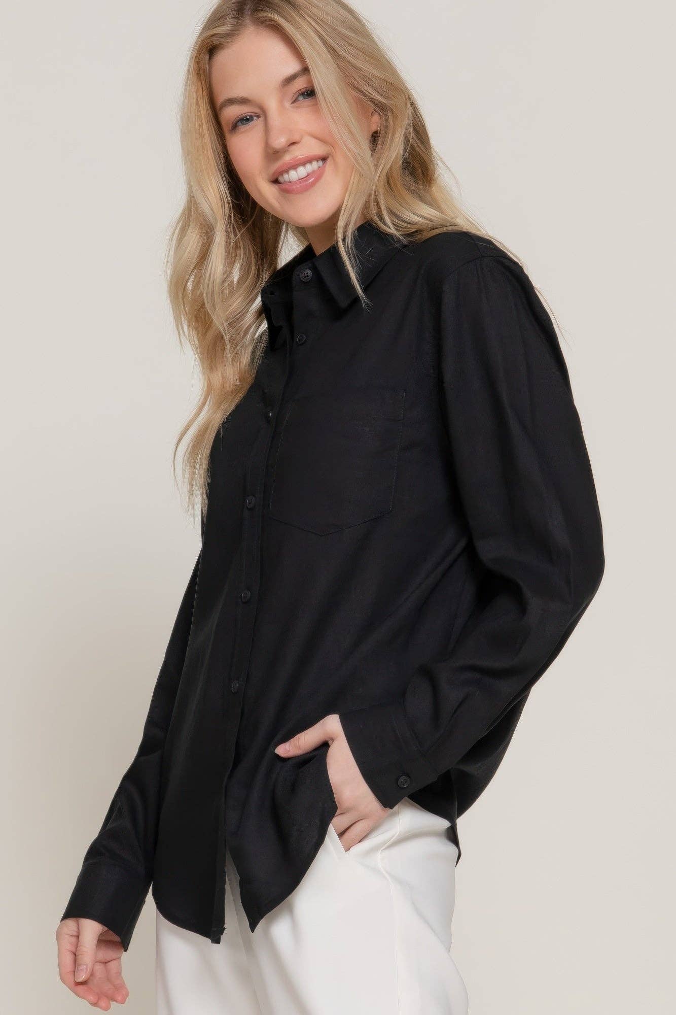 Long Sleeve Linen Blend Shirt