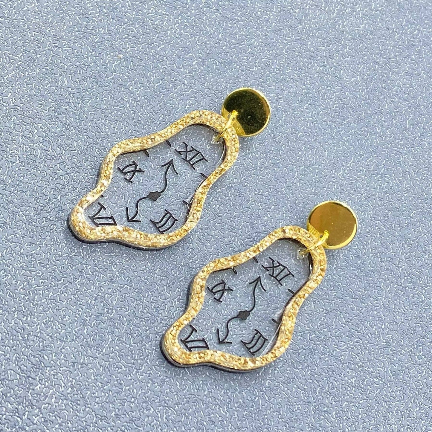 Time Flies Geometric Acrylic Clock Dangle Earrings