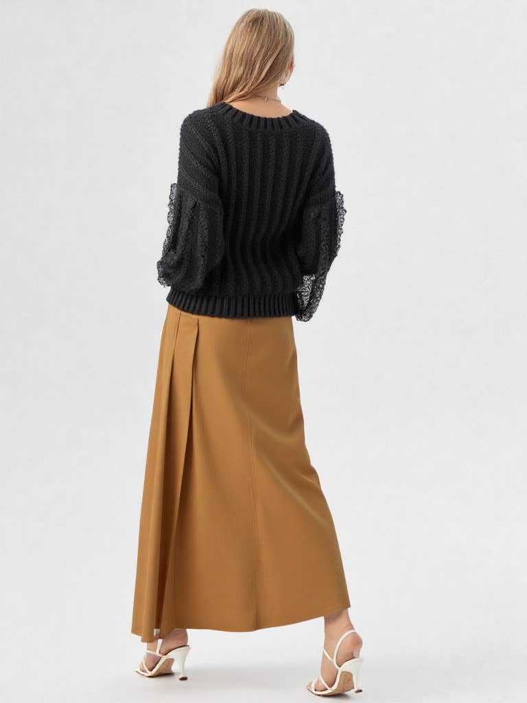 12W2901V-Lace Trim Oversized Knit Sweater Top