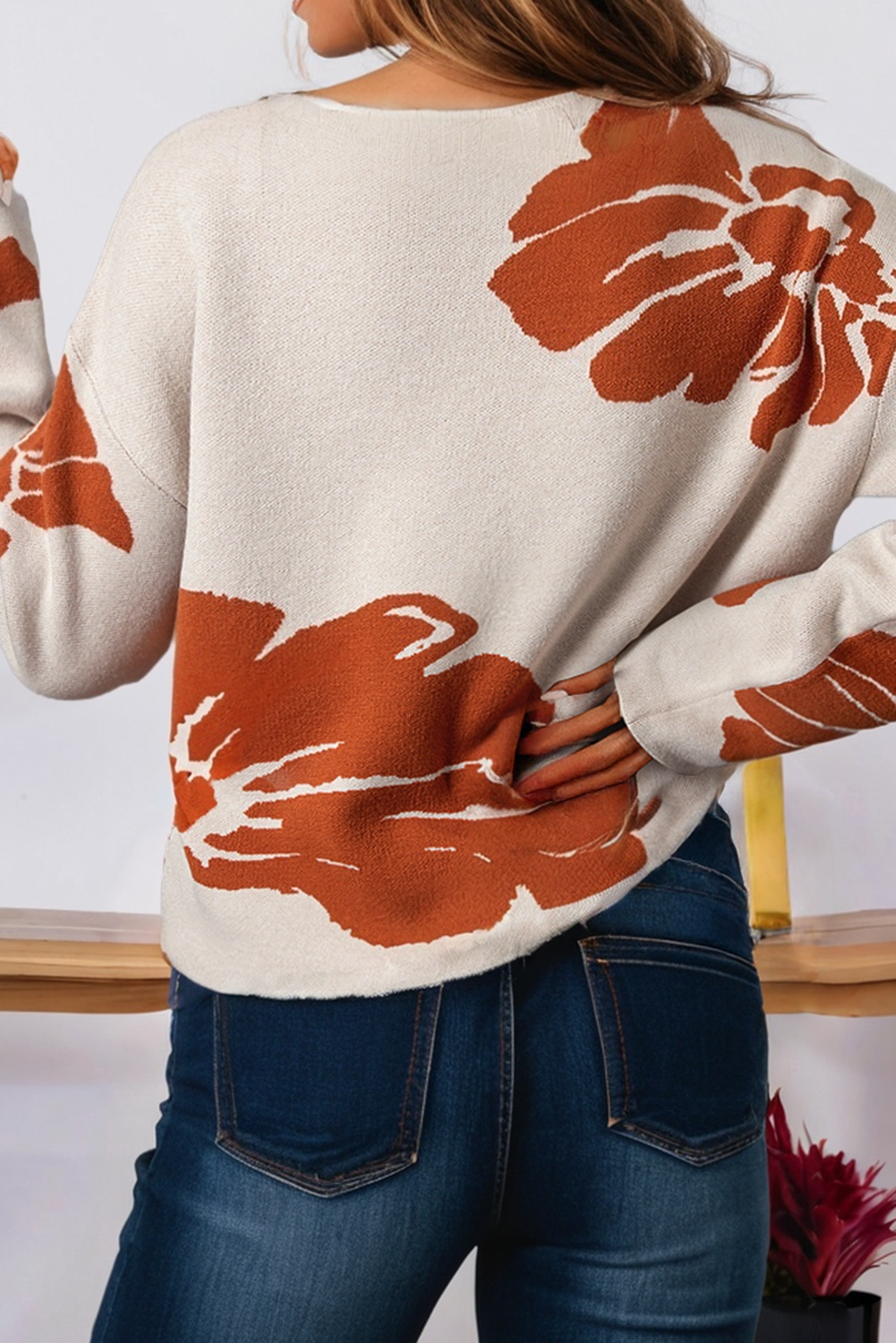 Floral Print Wide Sleeve Sweater (S-XL)