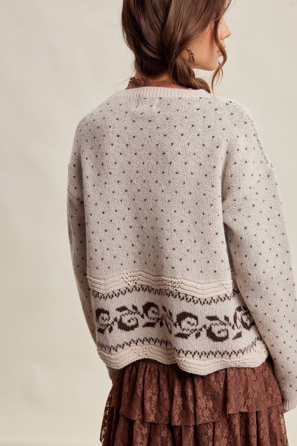 Swiss Dot Border Knit Sweater LSW1092
