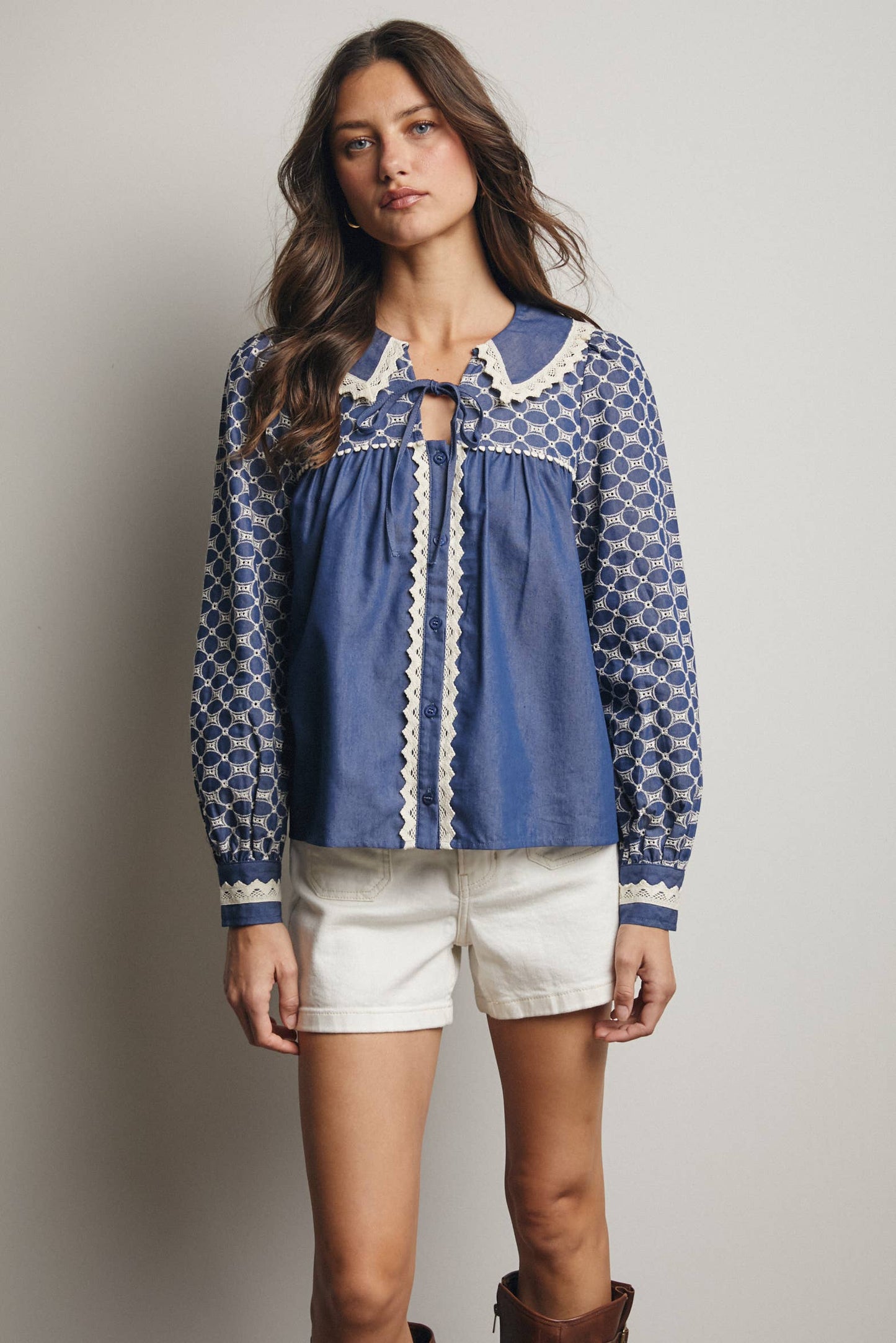 Embroidered Denim Blouse FT0020