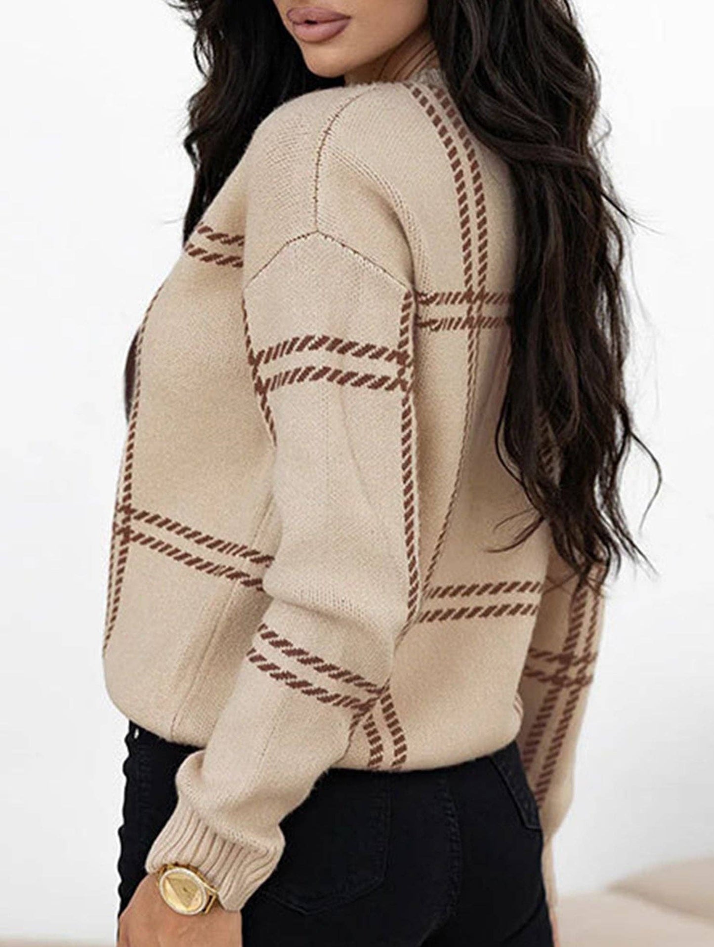 Check Colorblock Crew Neck Sweater