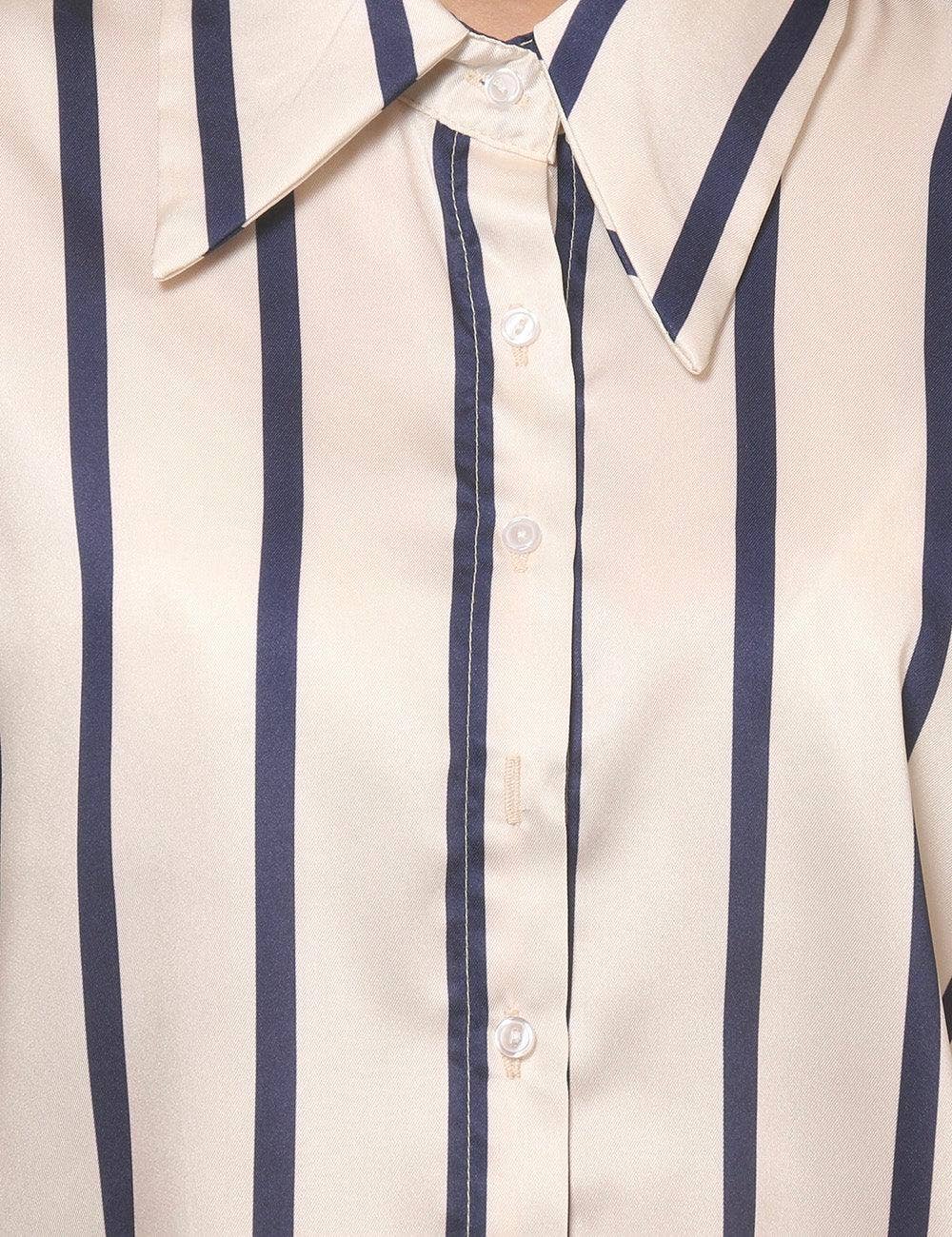 Ladies Lantern Sleeve Striped Short Shirt
