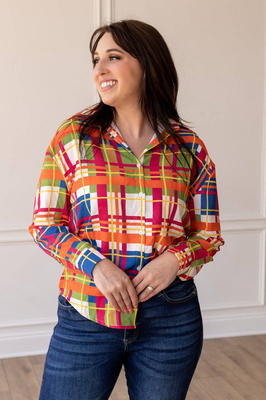 The Cathryn Multicolor Plaid Button Down Top