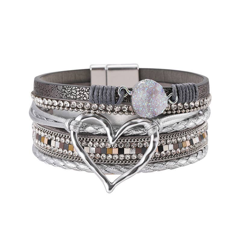 Multi-Layer Heart Charm Bangle Bracelets - BJ/LB