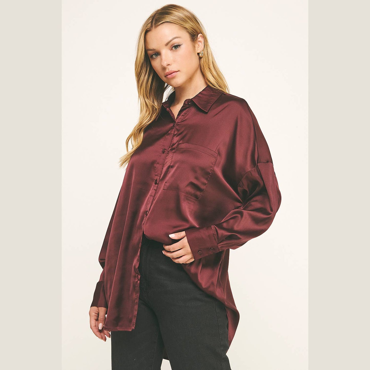 SATIN BUTTON DOWN SHIRT