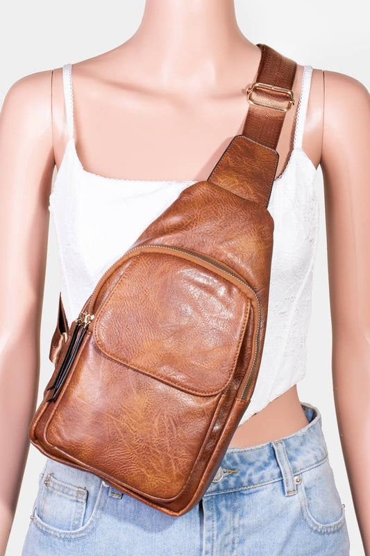 Polished Faux Leather Sling Bag