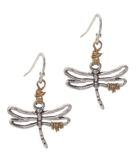 ( C763 )  WIRE WRAP DRAGONFLY EARRING